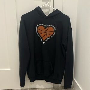 Custom made basketball hoodie, kids XL, black with basketball material heart